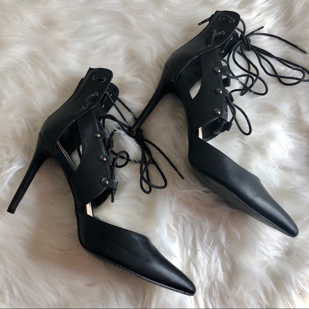 Black Lace Up Stiletto Heels Size 11